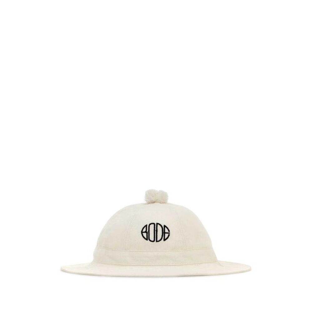 BODE Embroidered Cotton Bucket Hat with Pom-Pom Detail Men WHITE Hats & Caps